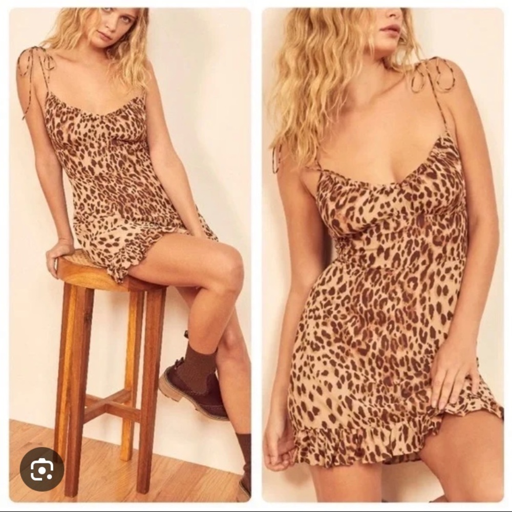 Reformation Esther ruffles mini leopard dress